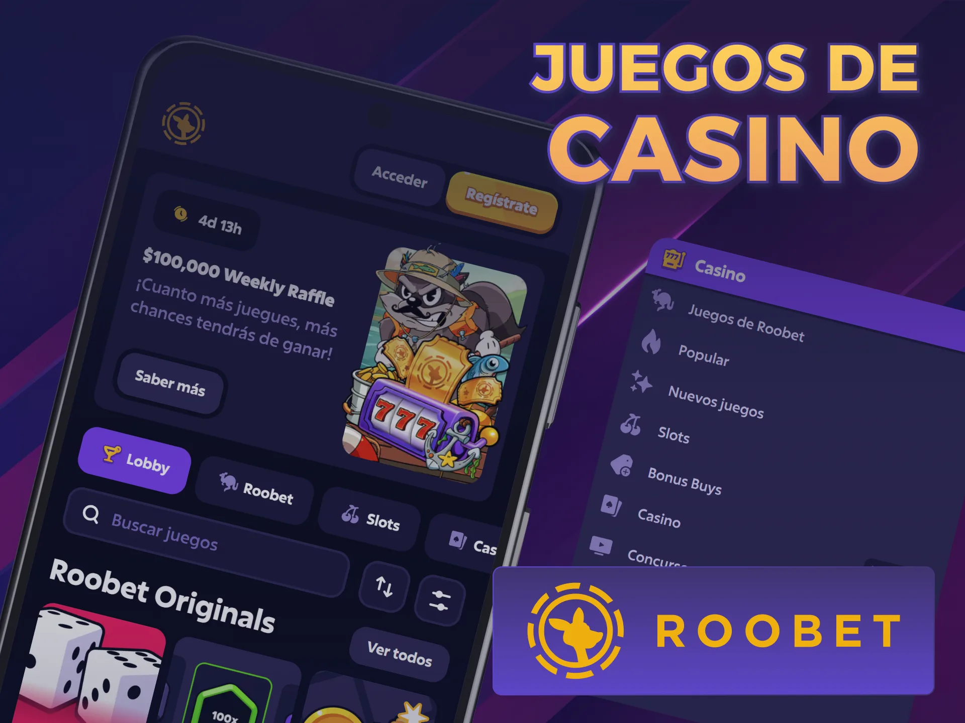 Divertite con las funciones de casino en la Android Roobet App.