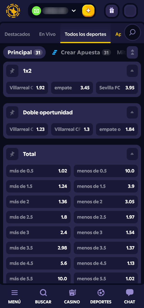 Seleccioná tu evento favorito de Apuestas en Casa en Roobet hoy.