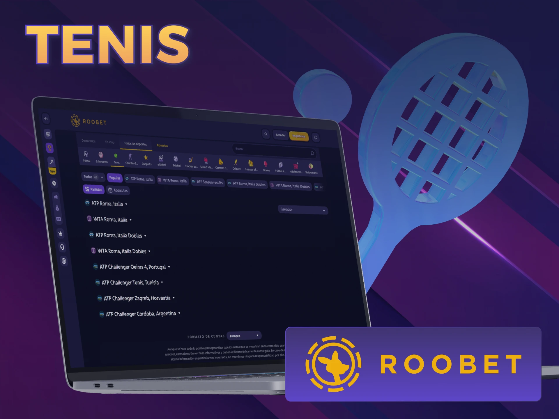Ganá apostando al tenis mediante Roobet y sus Apuestas en Casa.