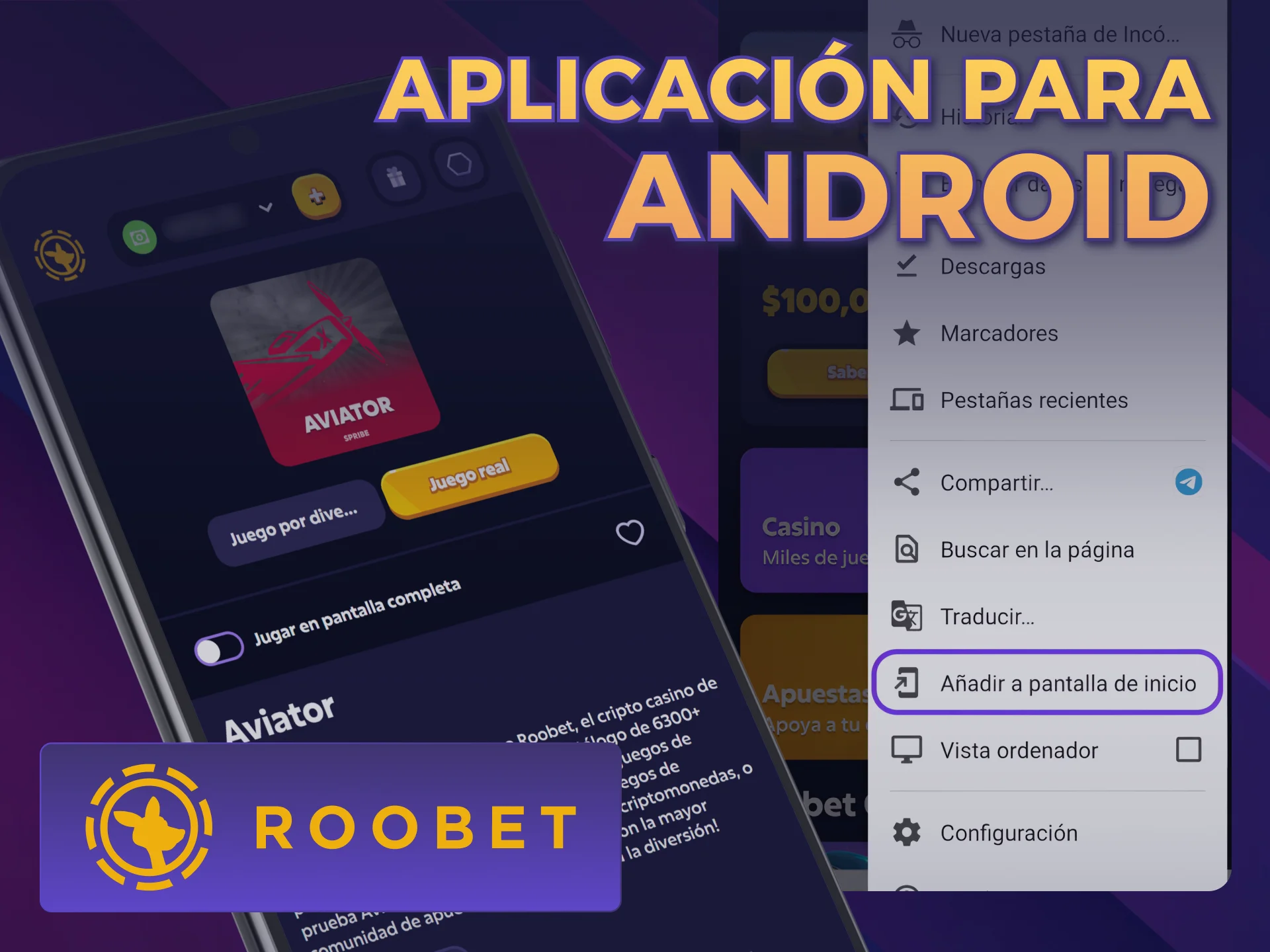 Configura el instalador móvil para disfrutar de Aviator Roobet ahora.