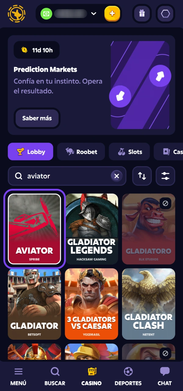 Localizá el icónico avión virtual dentro del catálogo Aviator Roobet.