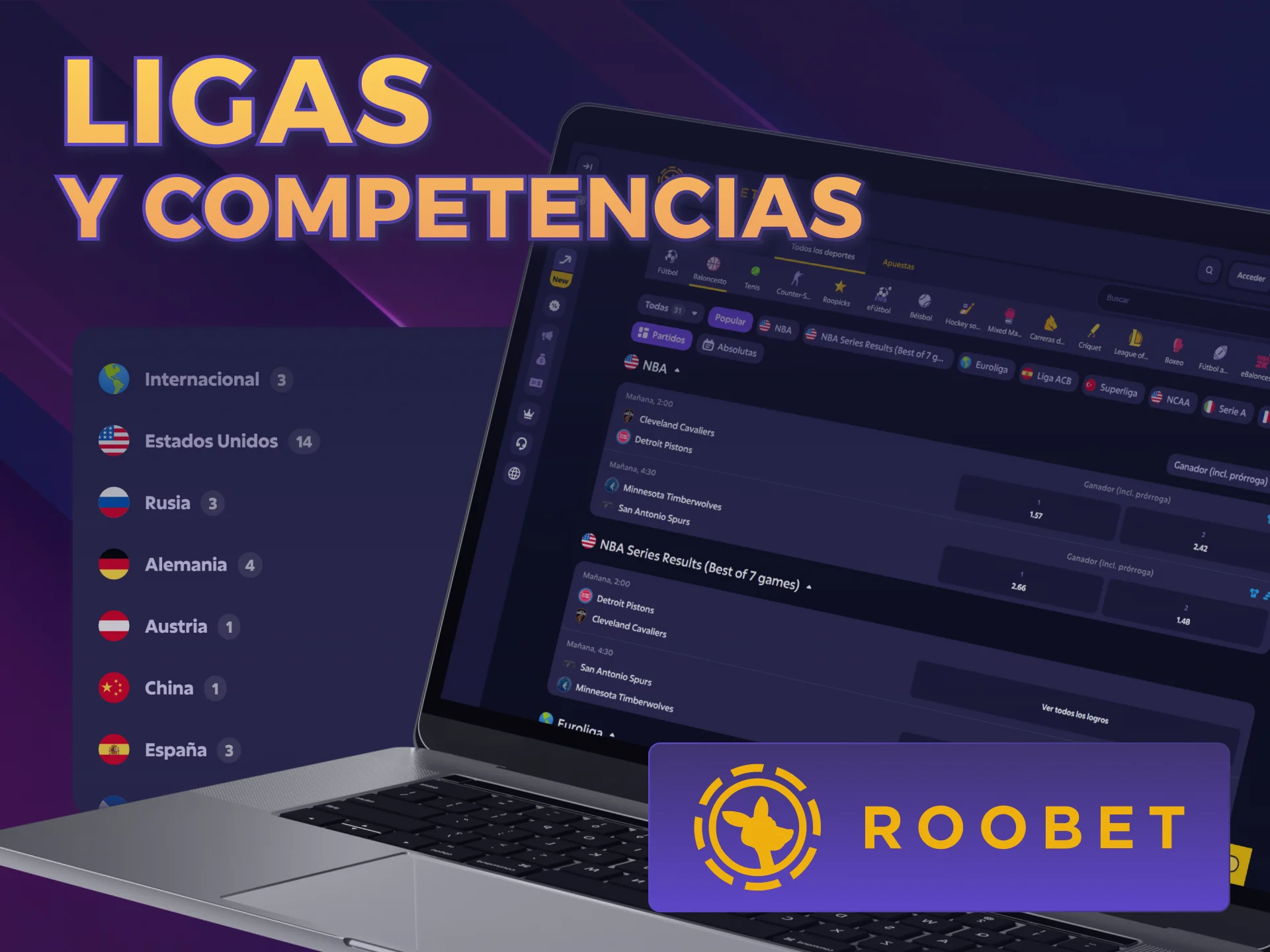 Explorá las ligas de Básquetbol en Roobet y elegí tu equipo favorito.