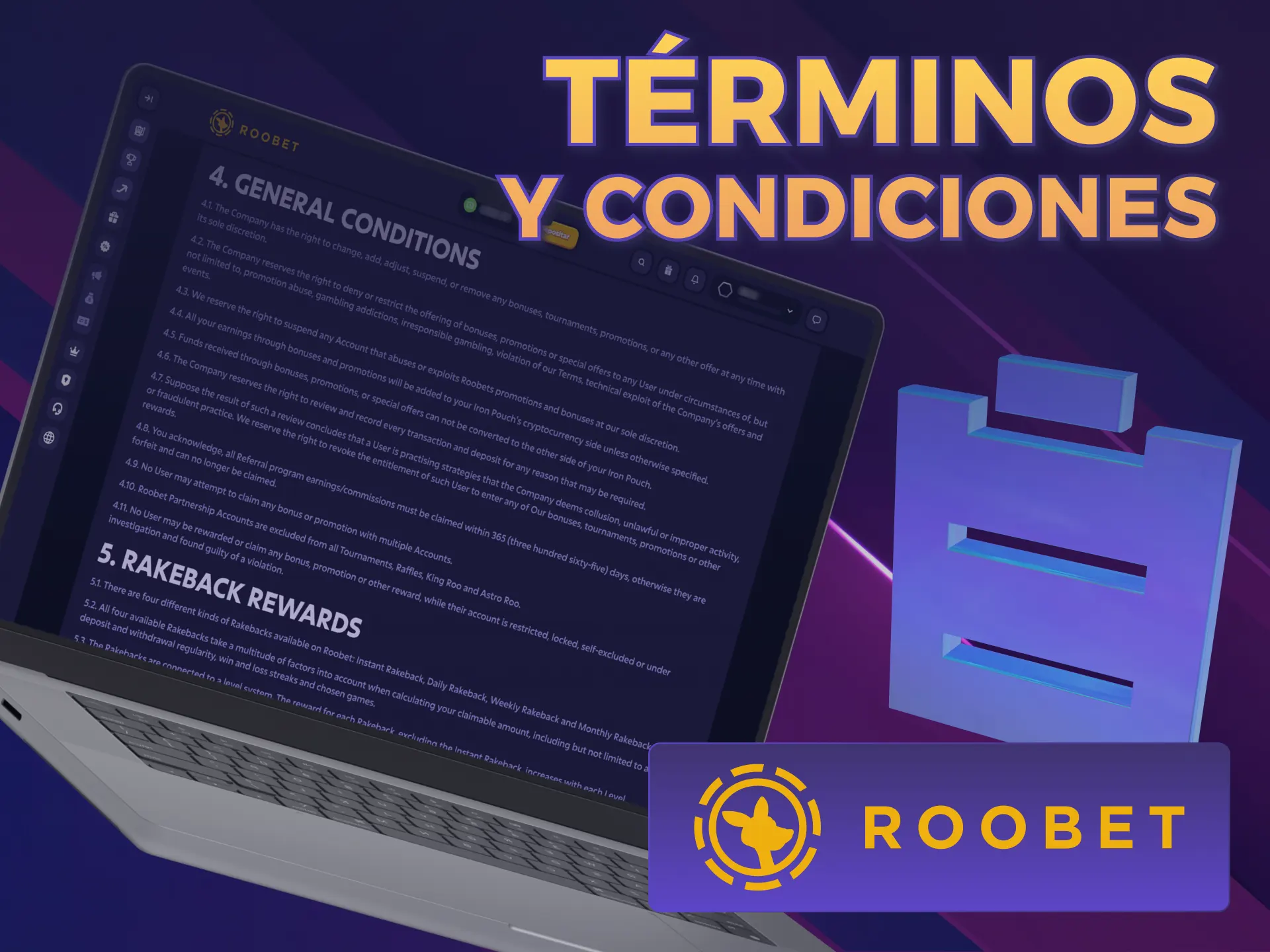 Revisá los términos generales de los Bonos de Bienvenida Roobet.