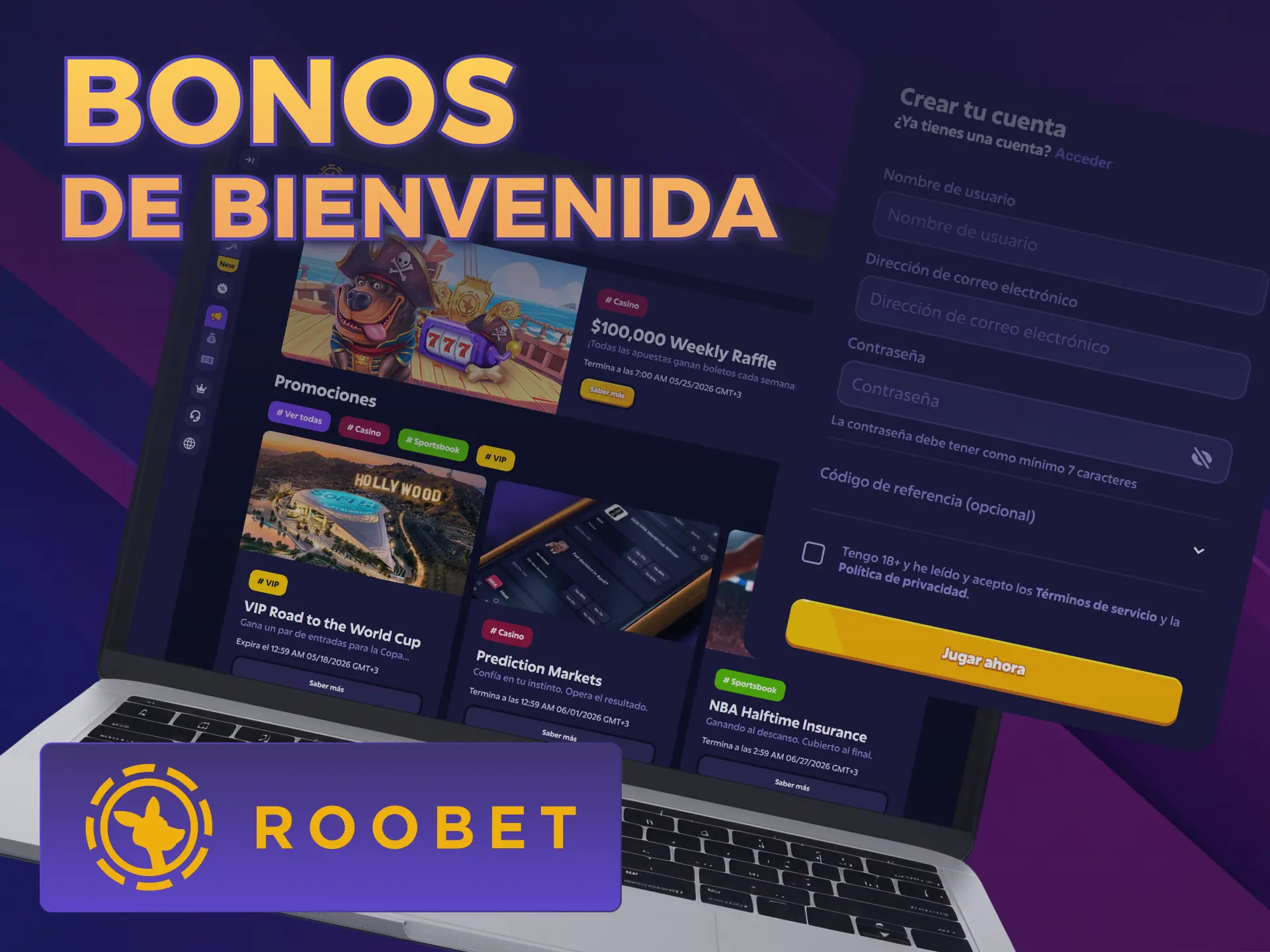 Activá los grandiosos Bonos Roobet al registrar tu cuenta oficial.