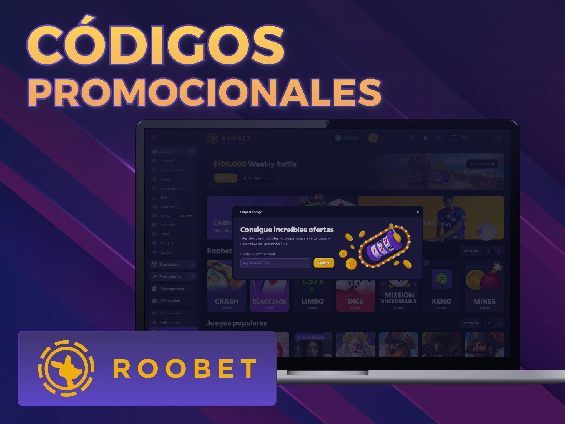 Introducí tus códigos promocionales especiales para reclamar más Bonos Roobet.