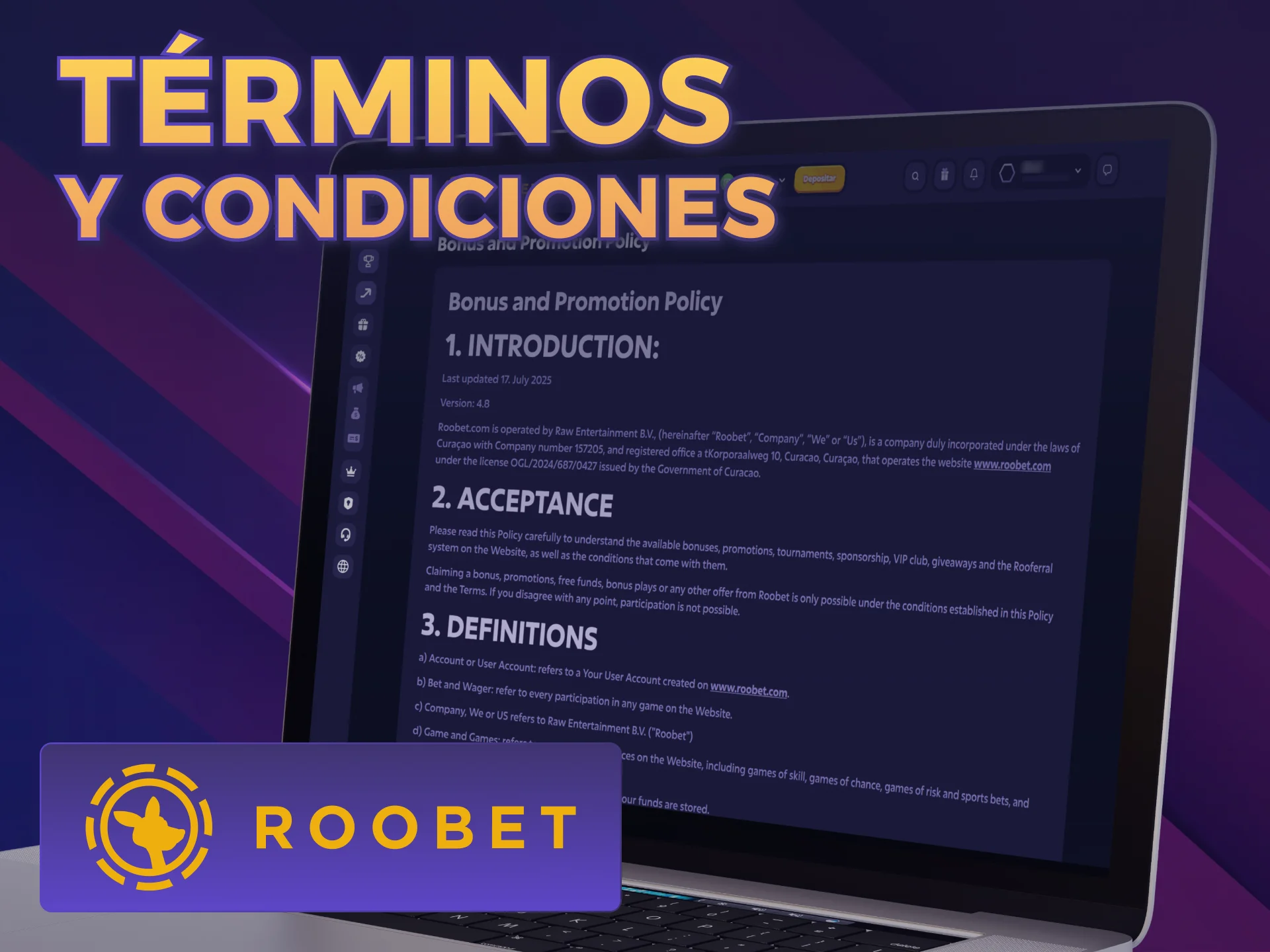 Leé detenidamente todos los términos legales de Bonos Roobet aquí.