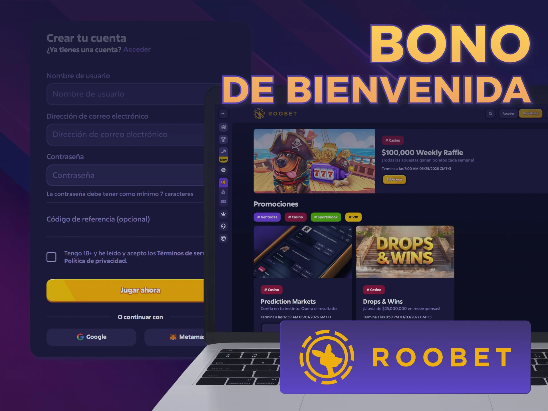 Reclamá tu Bono de Bienvenida y participá en sorteos del Roobet Casino.