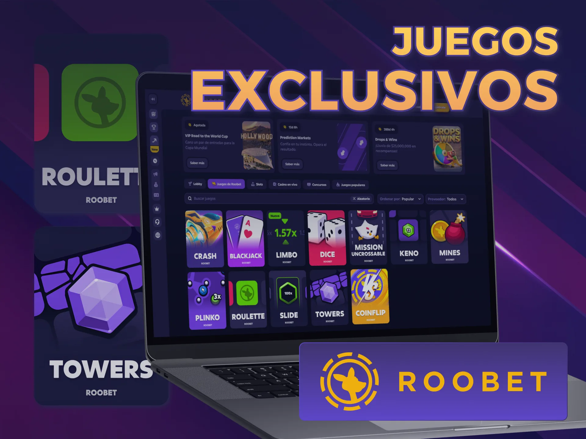 Probá los títulos y juegos exclusivos desarrollados para Roobet Casino.