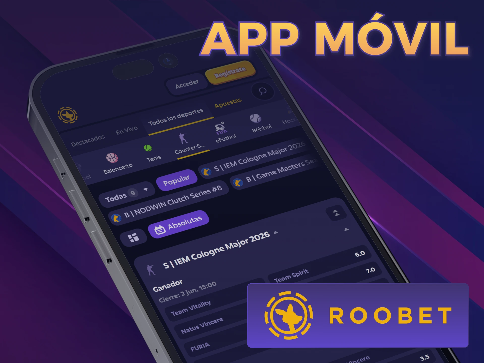 Realizá apuestas en CS2 Roobet desde la aplicación móvil oficial.
