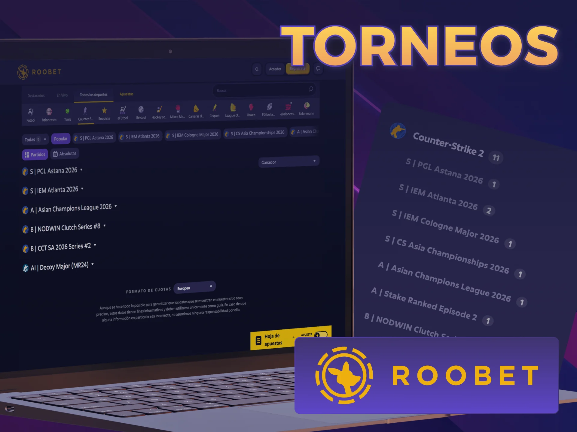 Apostá en los torneos mundiales más destacados de CS2 Roobet.