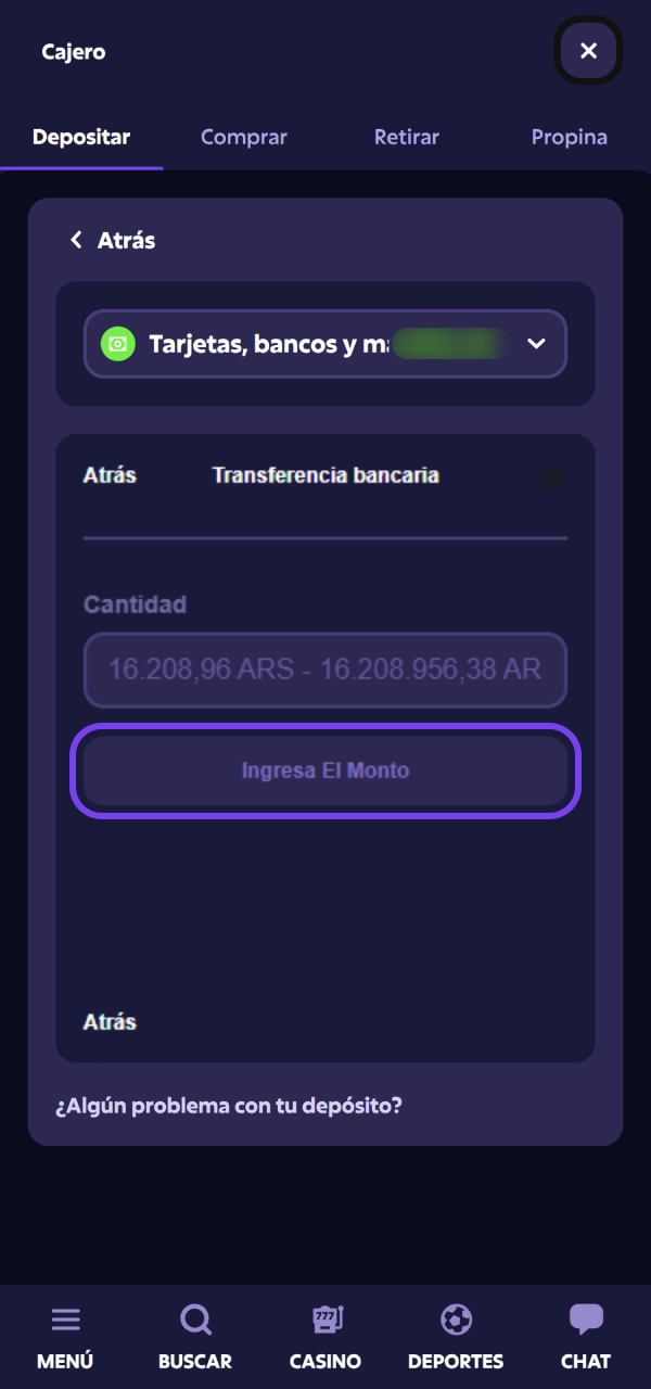 Validá el envío de fondos y finalizá tu Depósito Roobet.