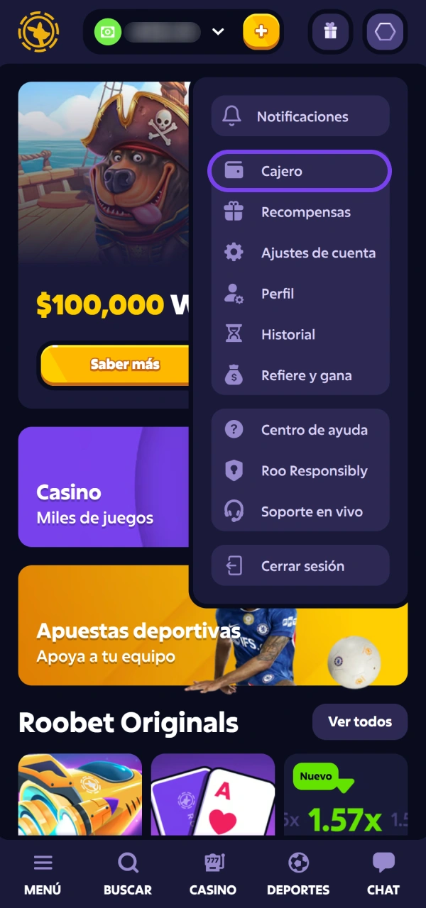 Accedé al cajero para preparar tu nuevo Depósito Roobet inmediatamente.