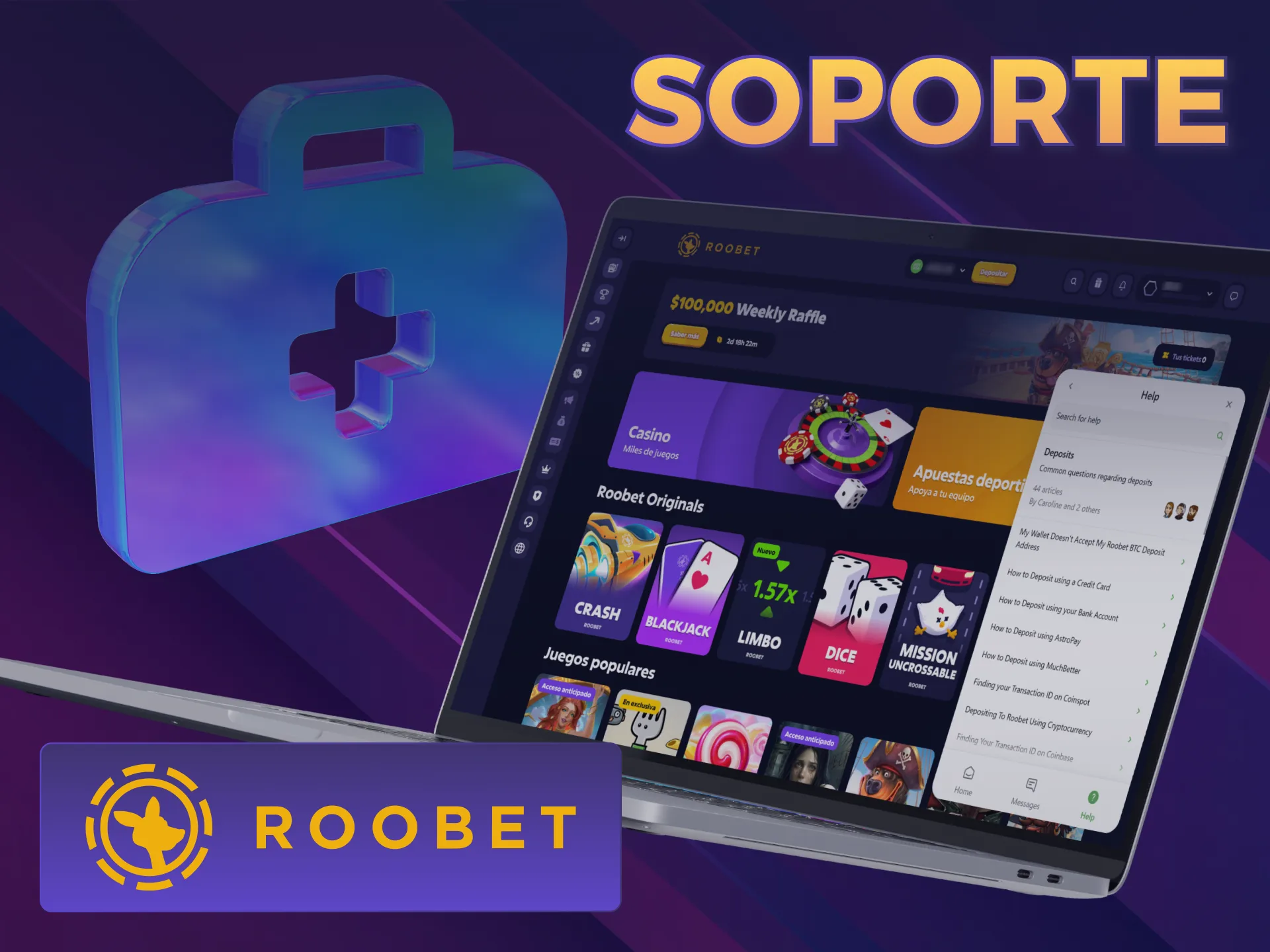 Contactá a soporte si necesitás ayuda con tu Depósito Roobet.