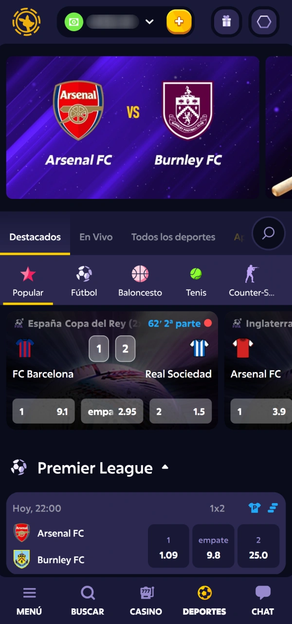 Buscá tus videojuegos favoritos en el menú de E-Sports Roobet.
