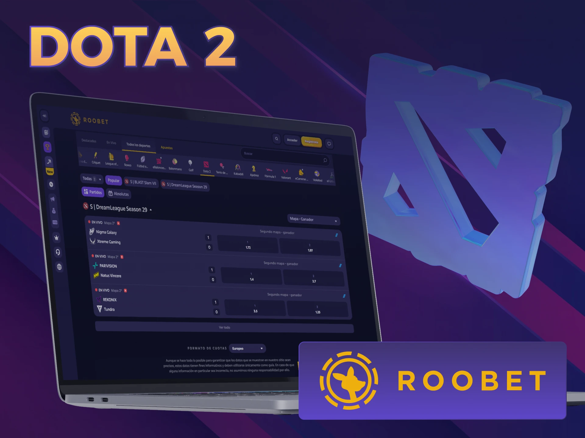 Apostá en los torneos de Dota 2 usando E-Sports Roobet.