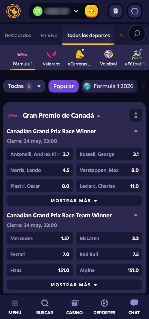Seleccioná tu piloto favorito de Fórmula 1 en Roobet y ganá.