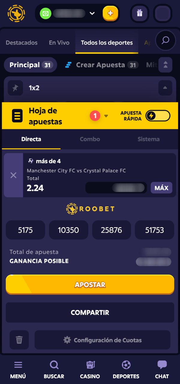 Confirmá tu jugada de Fútbol en Roobet y disfrutá del deporte.
