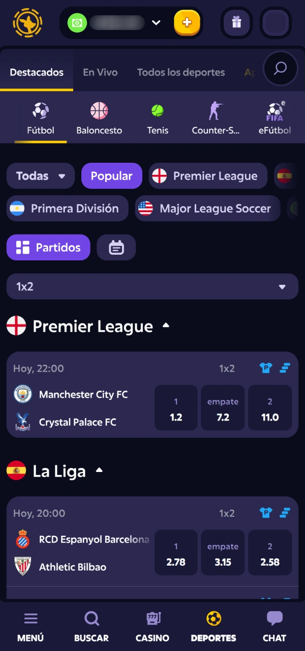 Seleccioná el mejor partido de Fútbol en Roobet y ganá dinero.