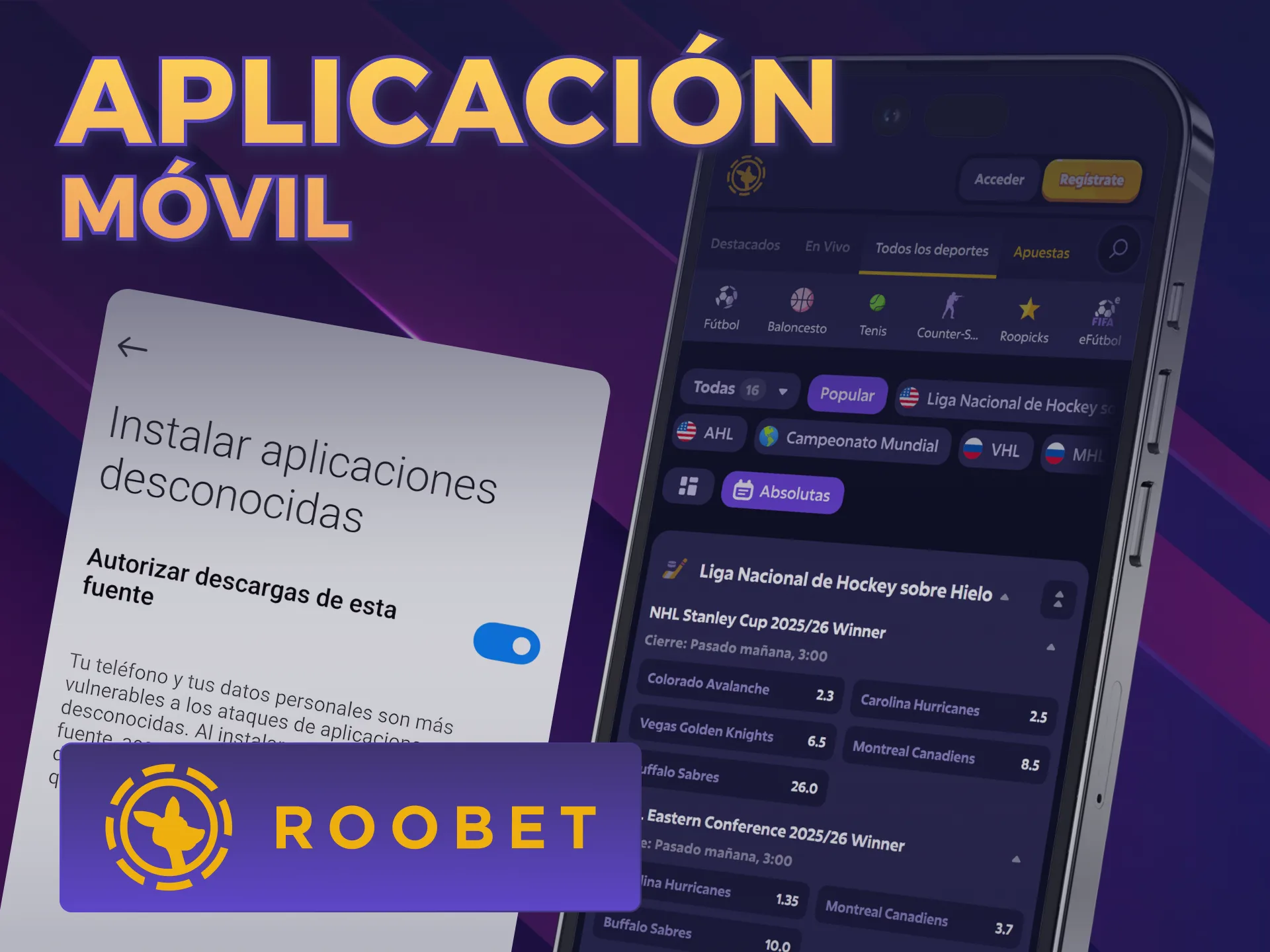Apostá en Hockey en Roobet usando la aplicación móvil más rápida.