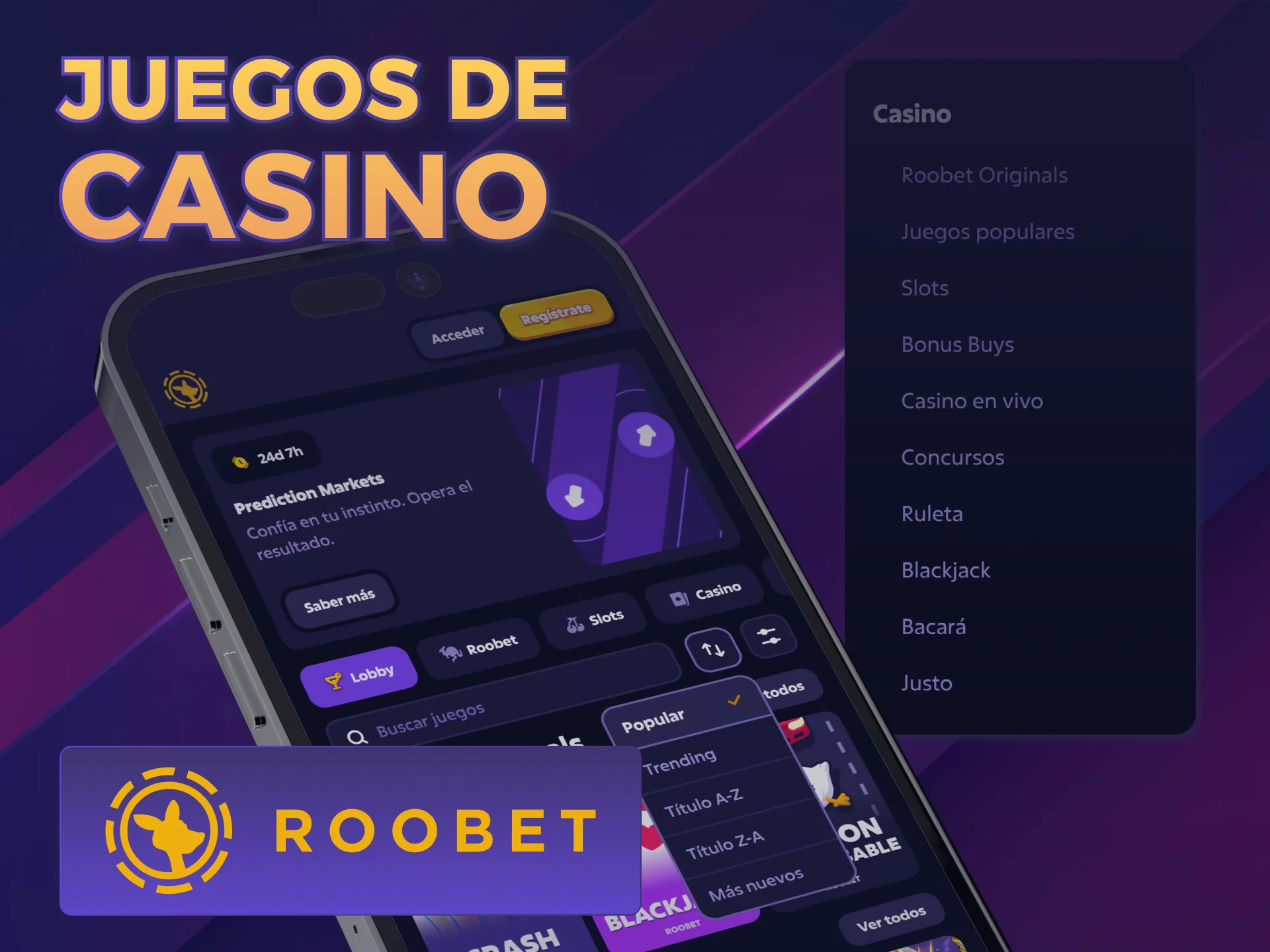 Jugá a slots y mesas en vivo en la Roobet iOS App.