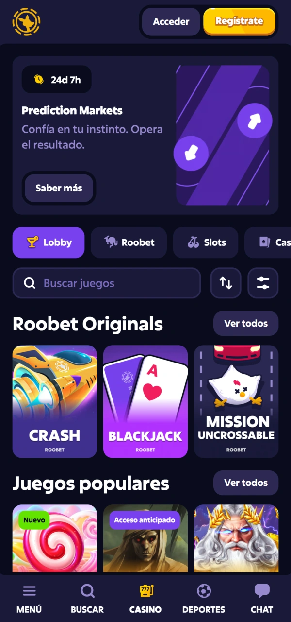 Disfrutá de los mejores juegos de casino en Roobet iOS móvil.