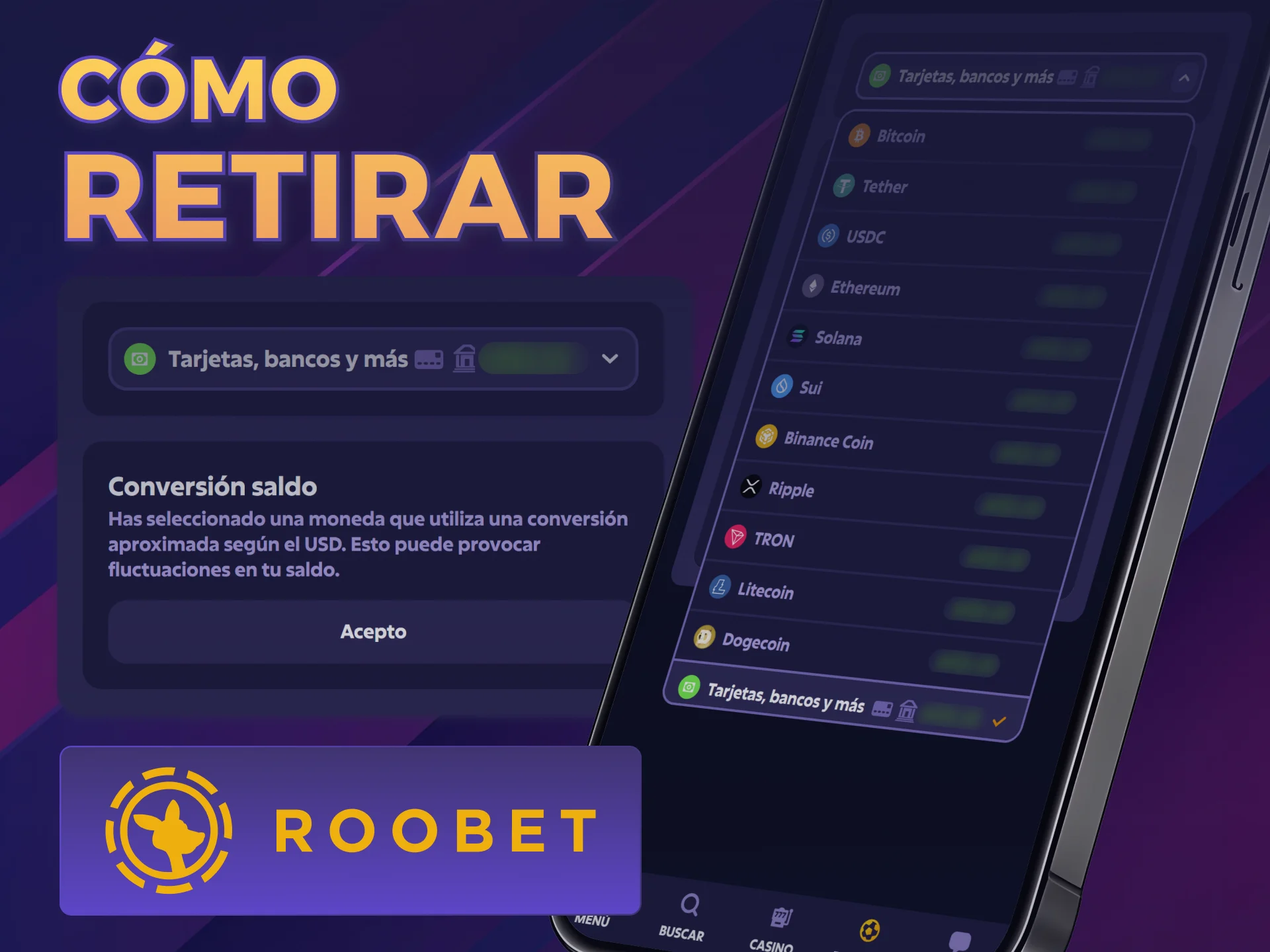 Solicitá el retiro de tus ganancias en Roobet desde el iOS móvil.
