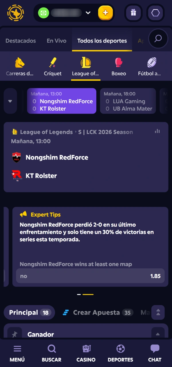 Seleccioná tu jugada favorita dentro de League of Legends Roobet.