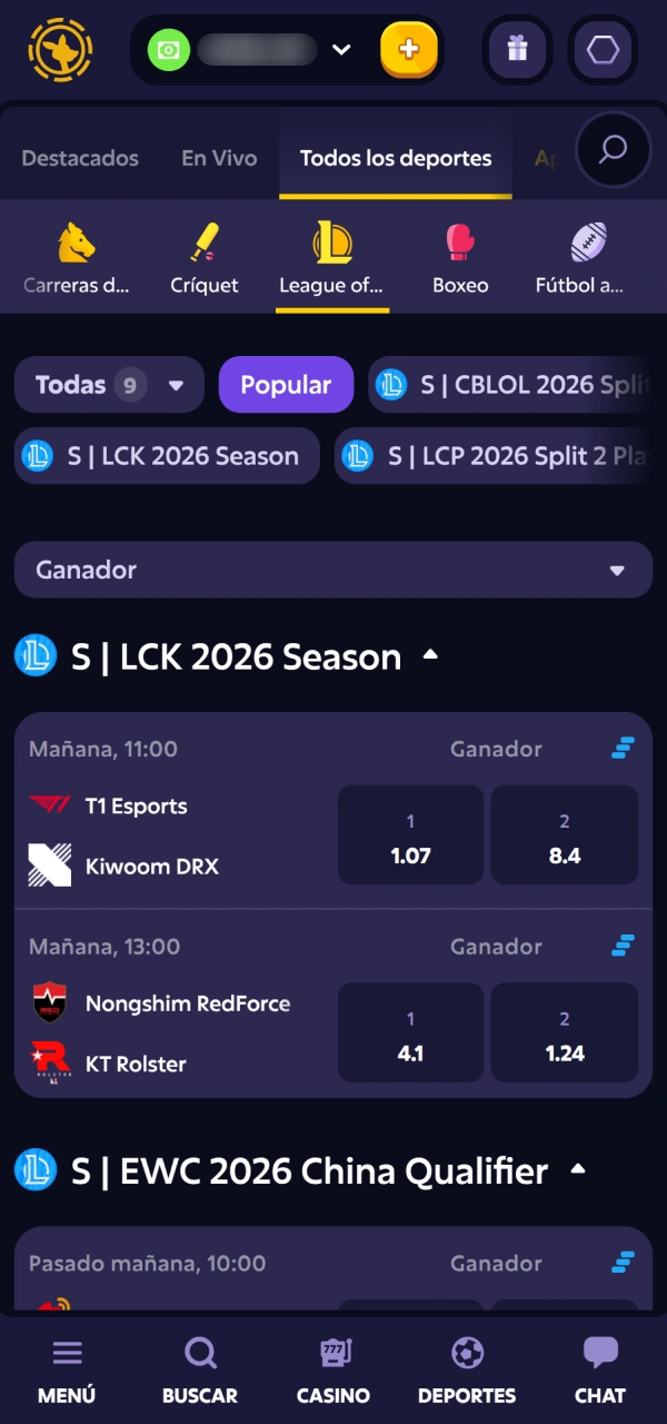 Buscá las partidas en vivo de League of Legends Roobet.