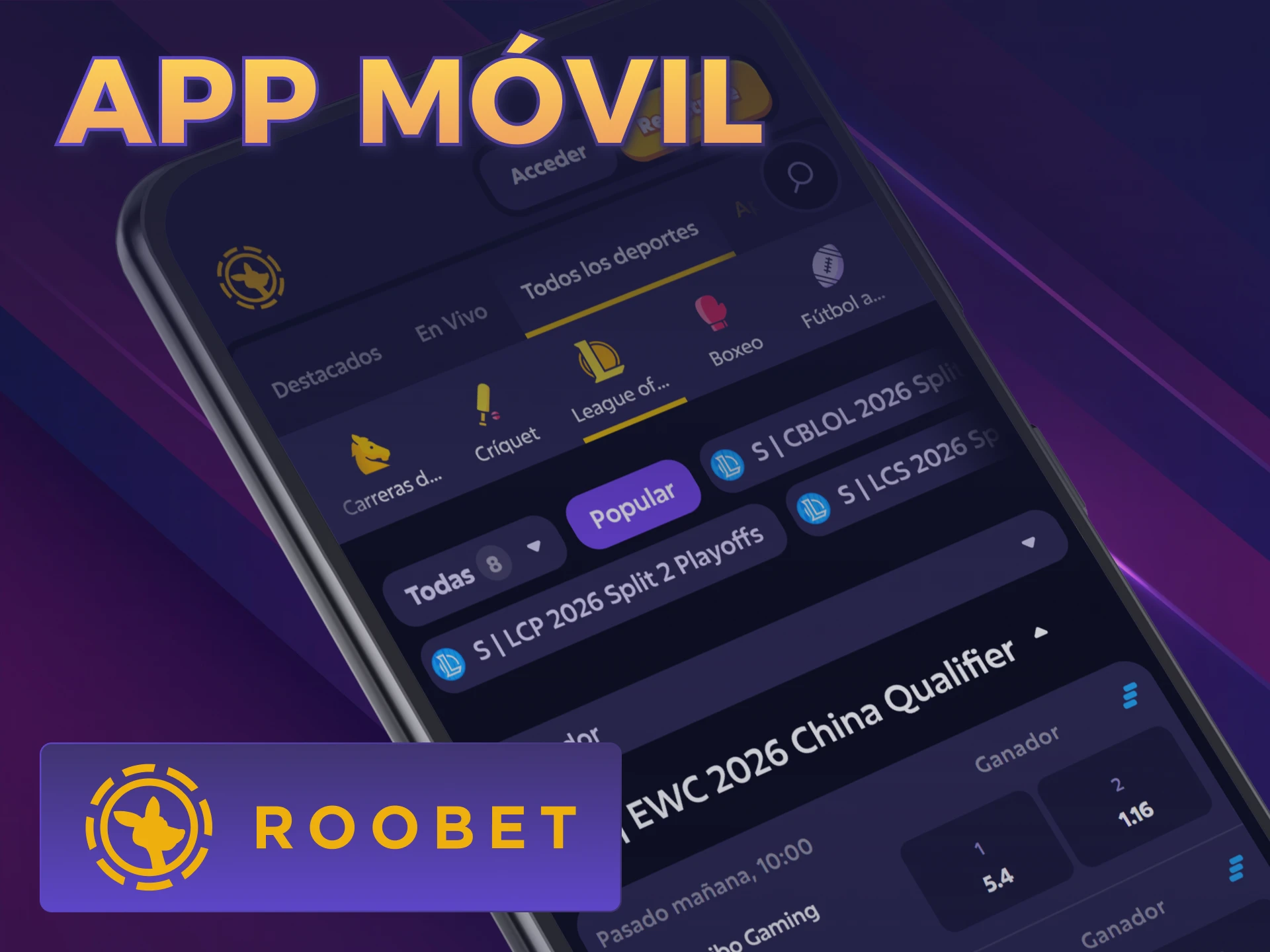 Apostá en League of Legends Roobet desde tu aplicación móvil oficial.