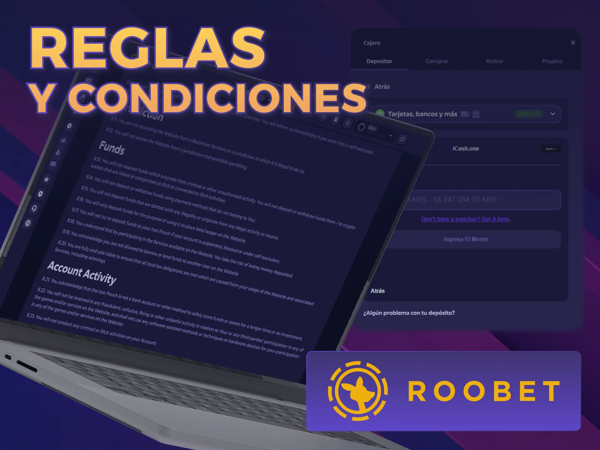 Cumplí con las reglas de los Métodos de Pago Roobet oficiales.