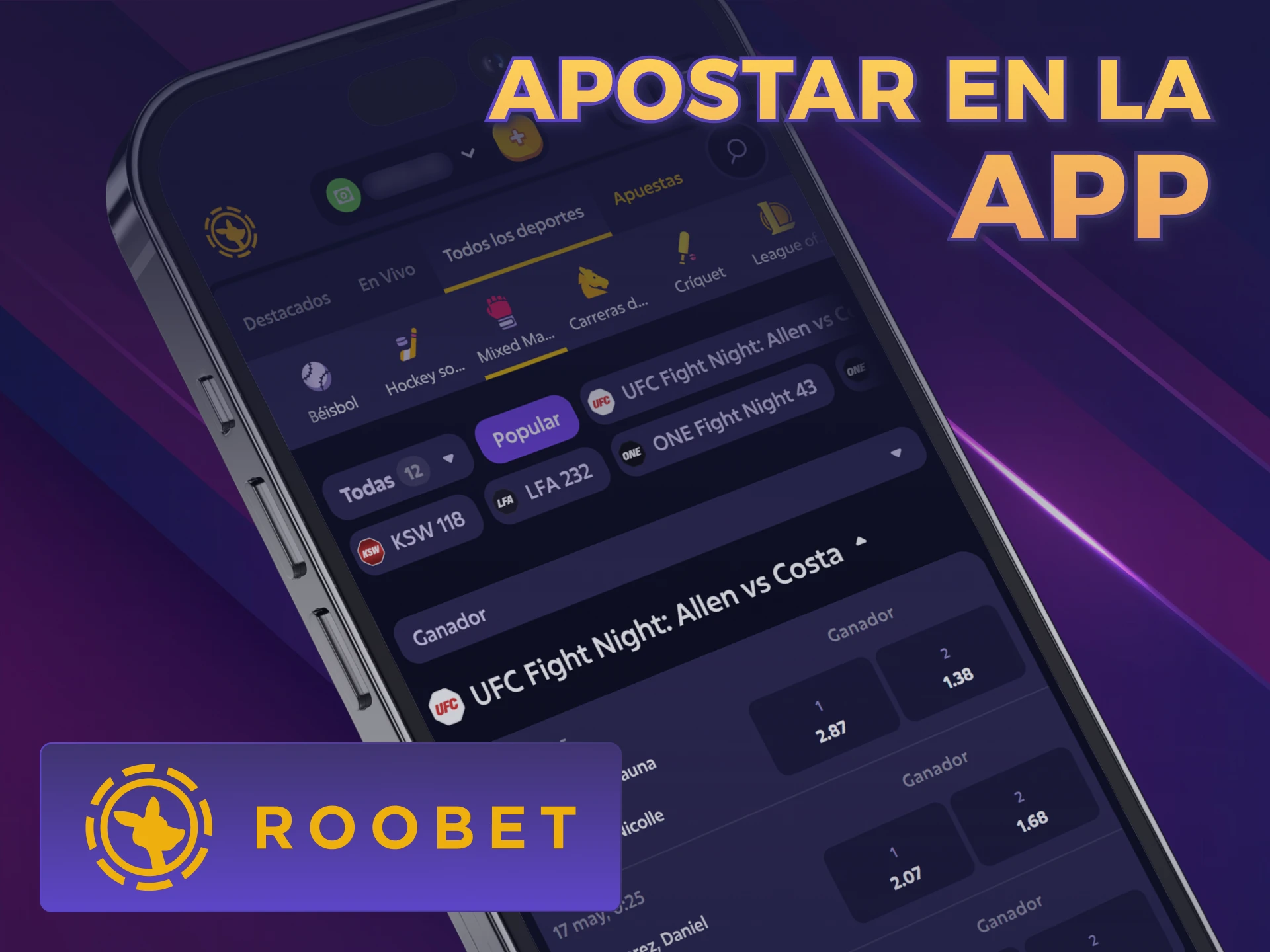 Realizá apuestas de MMA desde la App oficial de Roobet ahora.