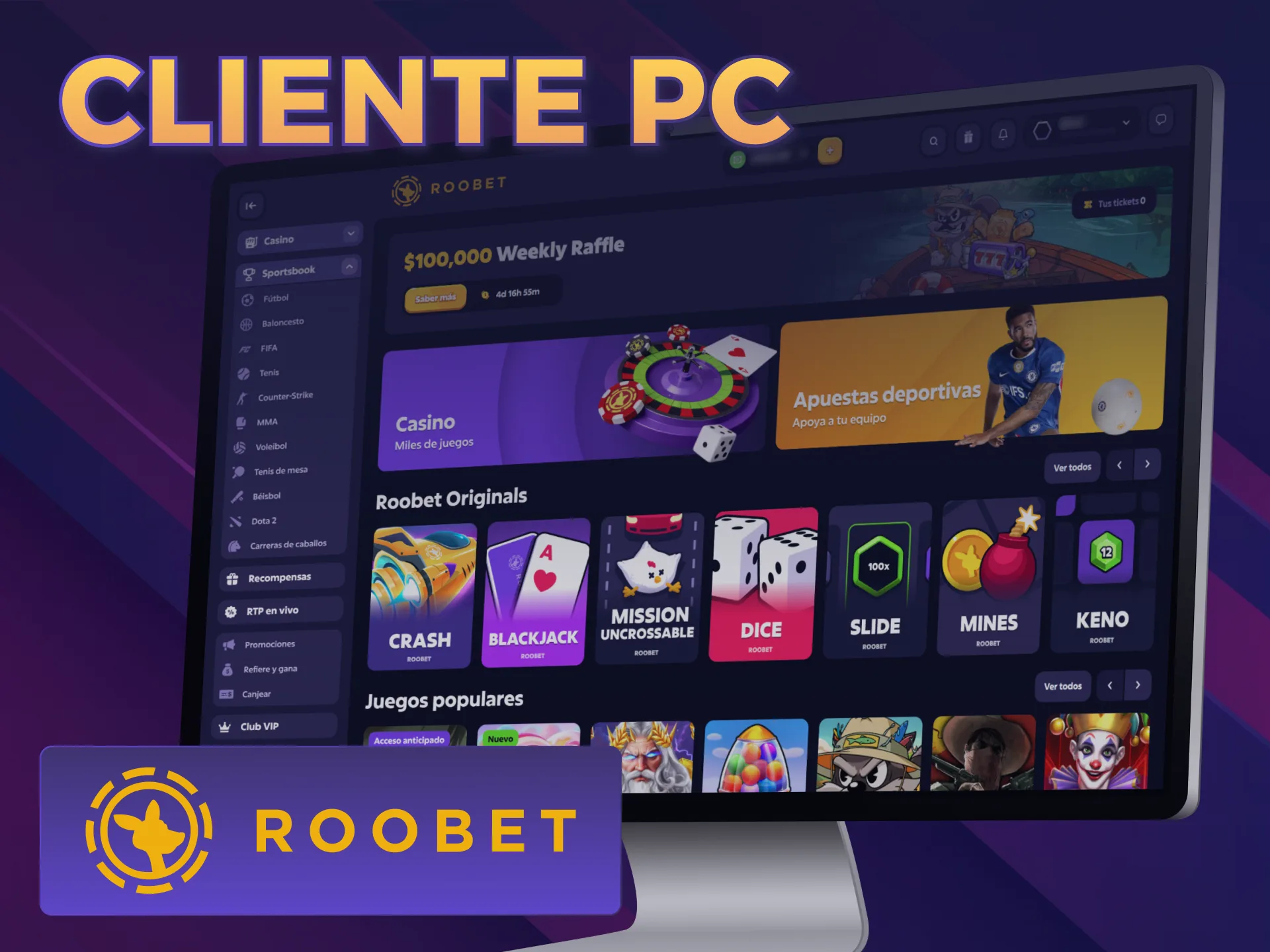 Instalá el cliente de escritorio de Roobet para Windows ahora.