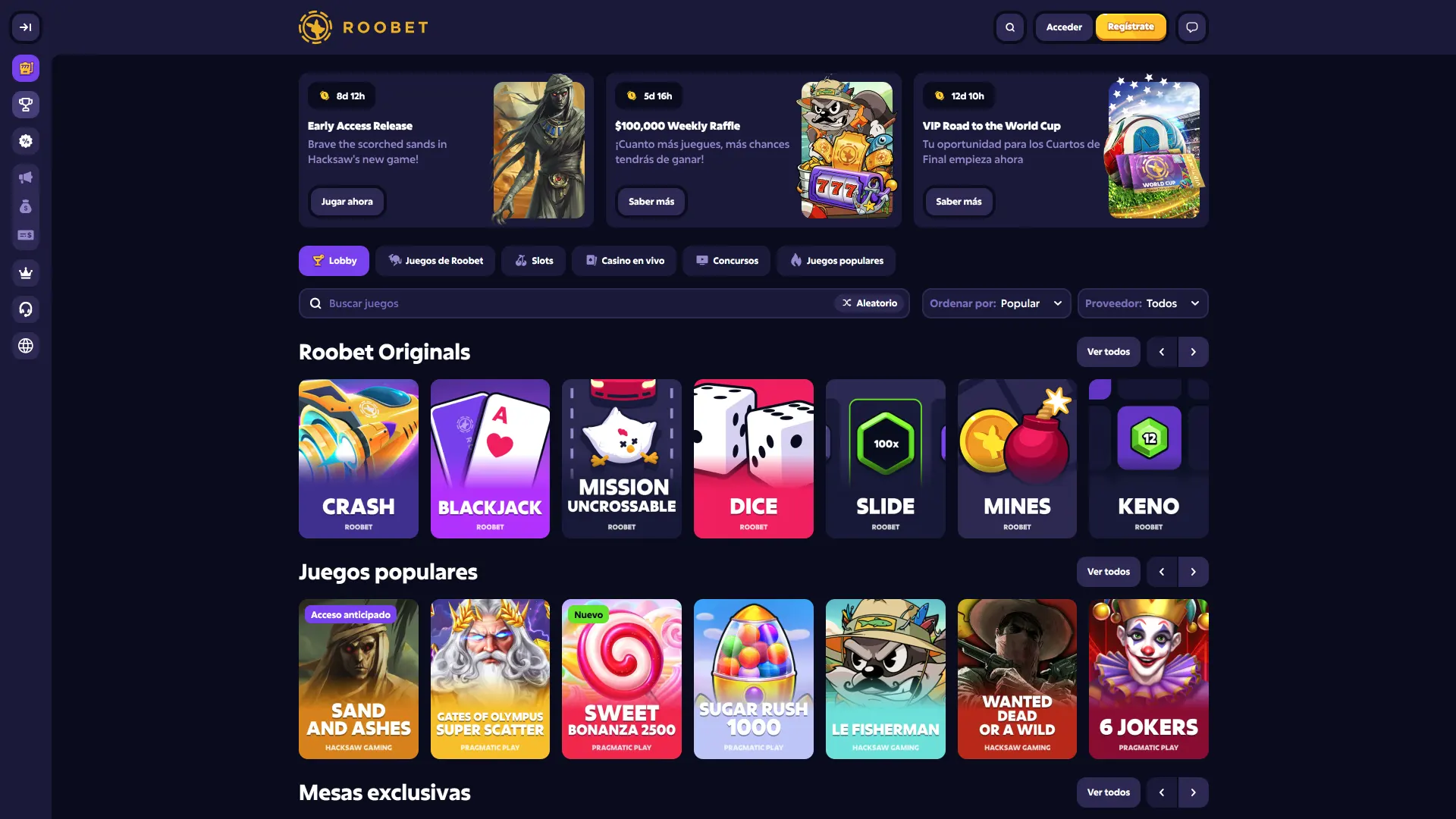 Disfrutá de la amplia selección de juegos de casino en Roobet.