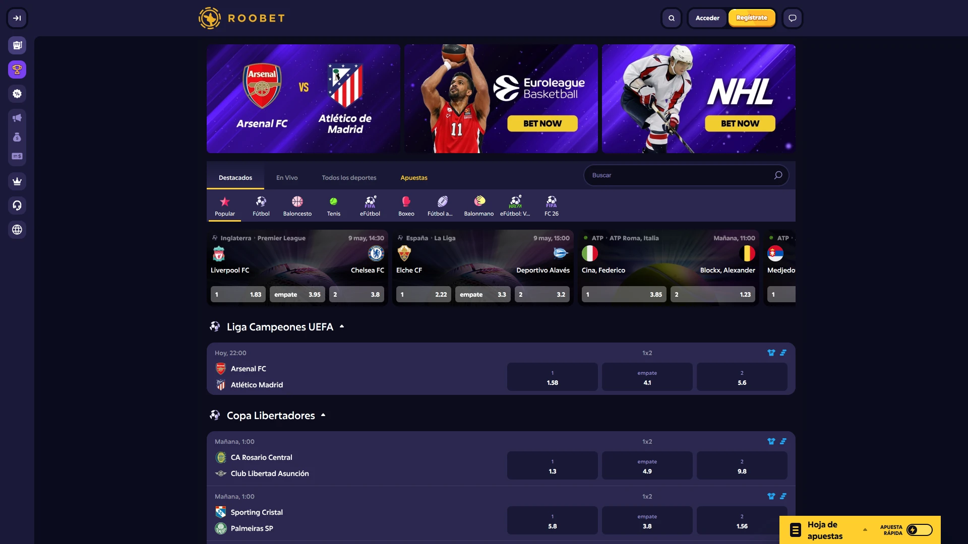Realizá apuestas deportivas con las mejores cuotas en Roobet.