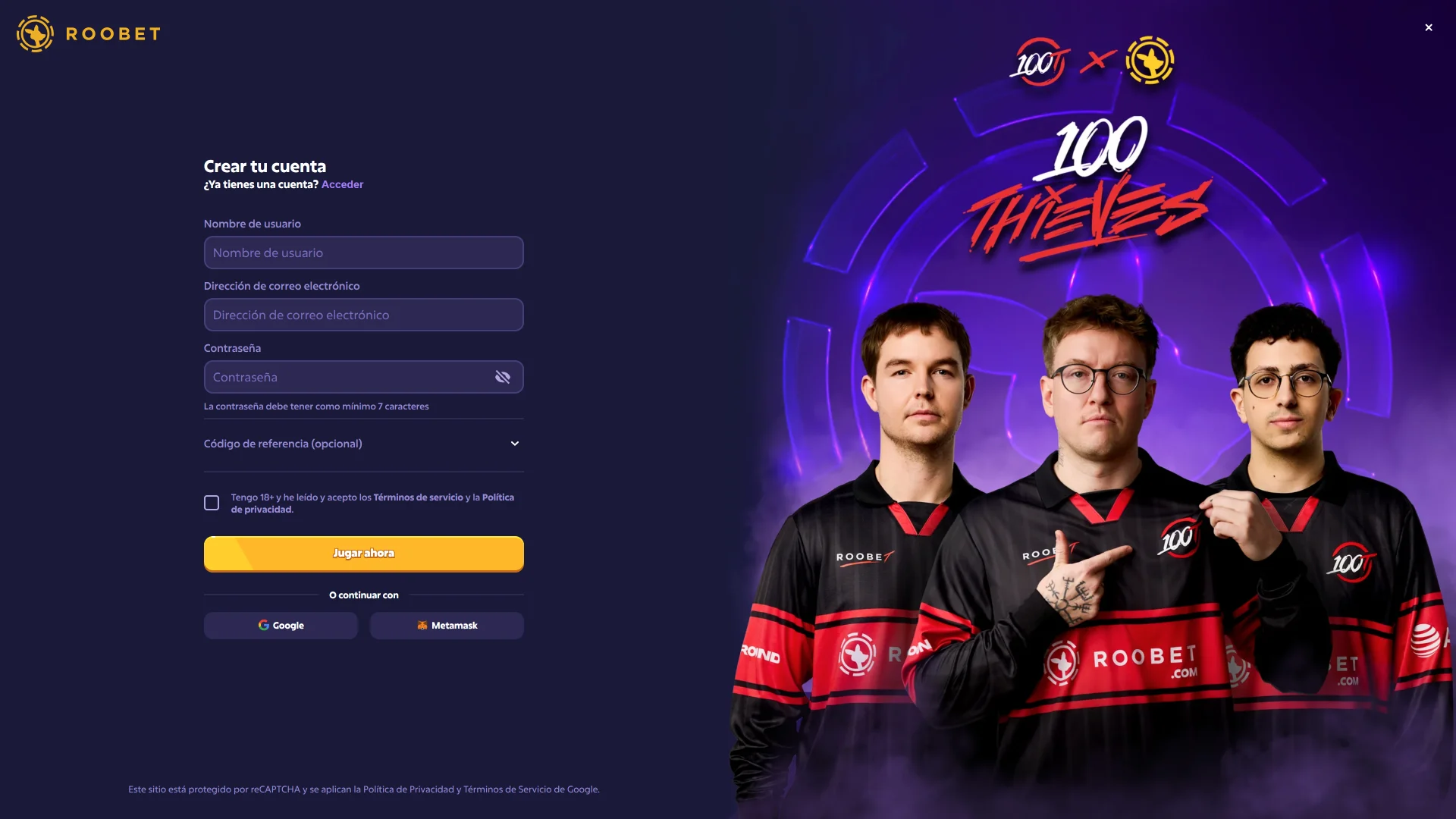 Completá tu registro en Roobet y unite a la comunidad ahora.