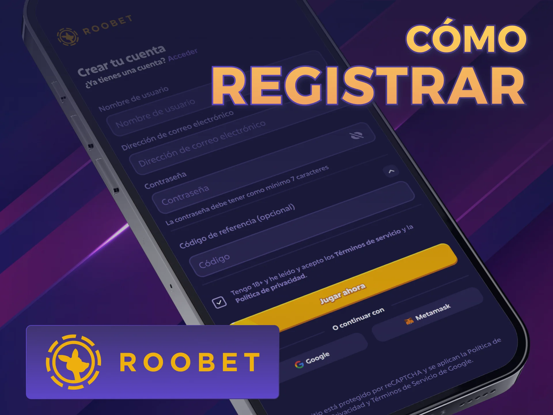 Registrá tu cuenta nueva en la Roobet PWA y comenzá.