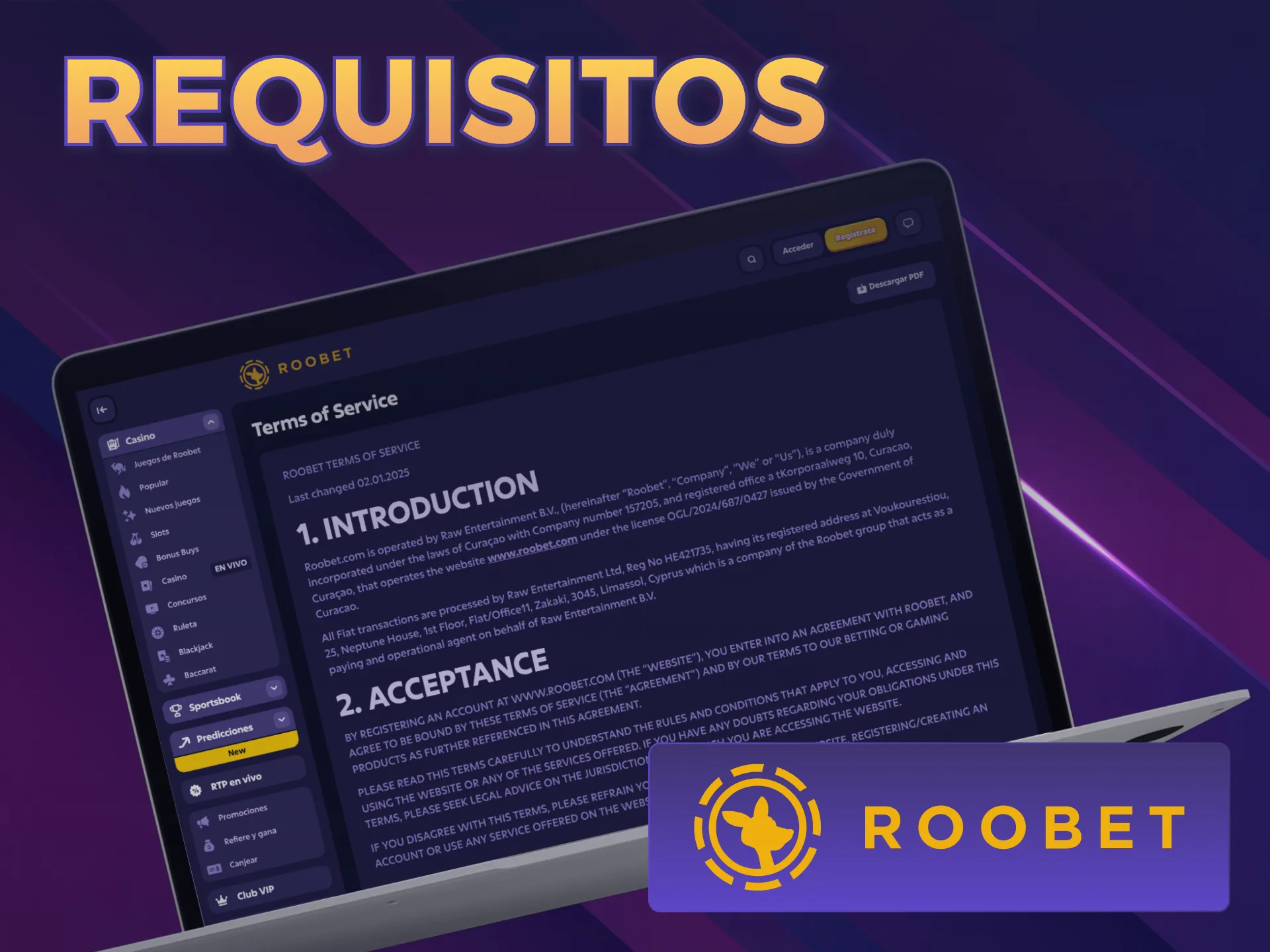 Revisá los requisitos de Registro en Roobet para activar tu perfil.