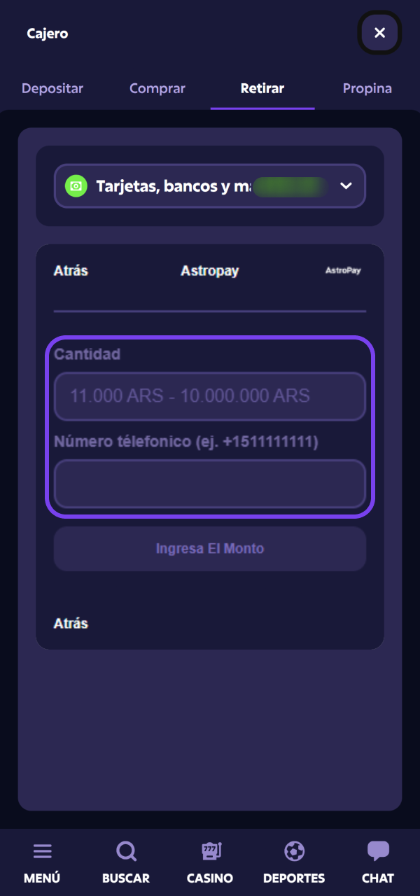 Escribí los datos requeridos para validar tu Retiro Roobet hoy.