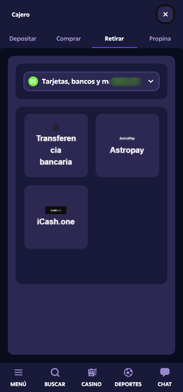 Buscá el botón correspondiente para iniciar tu Retiro Roobet rápido.