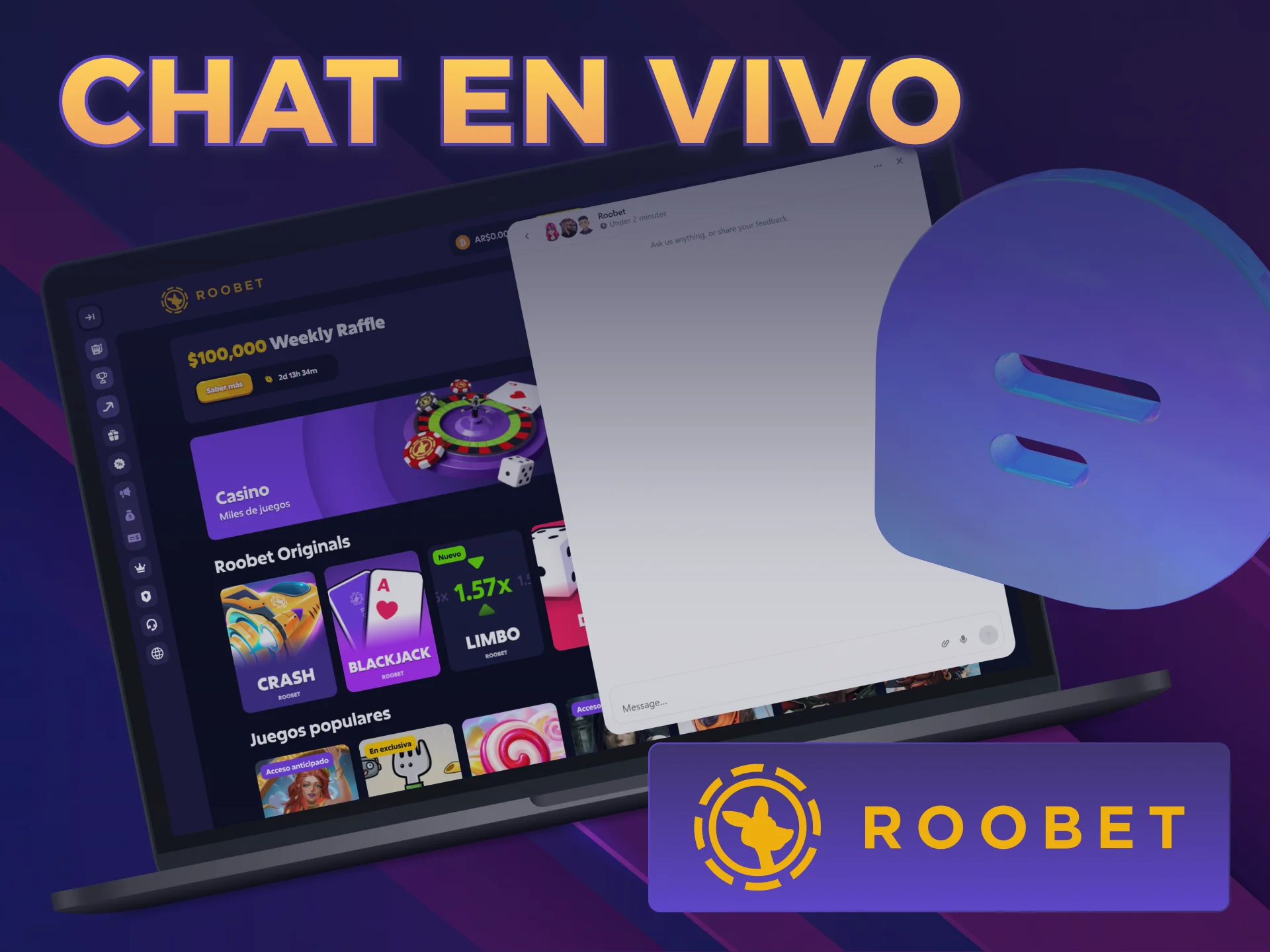 Usá el chat en vivo para contactar al Soporte Roobet.