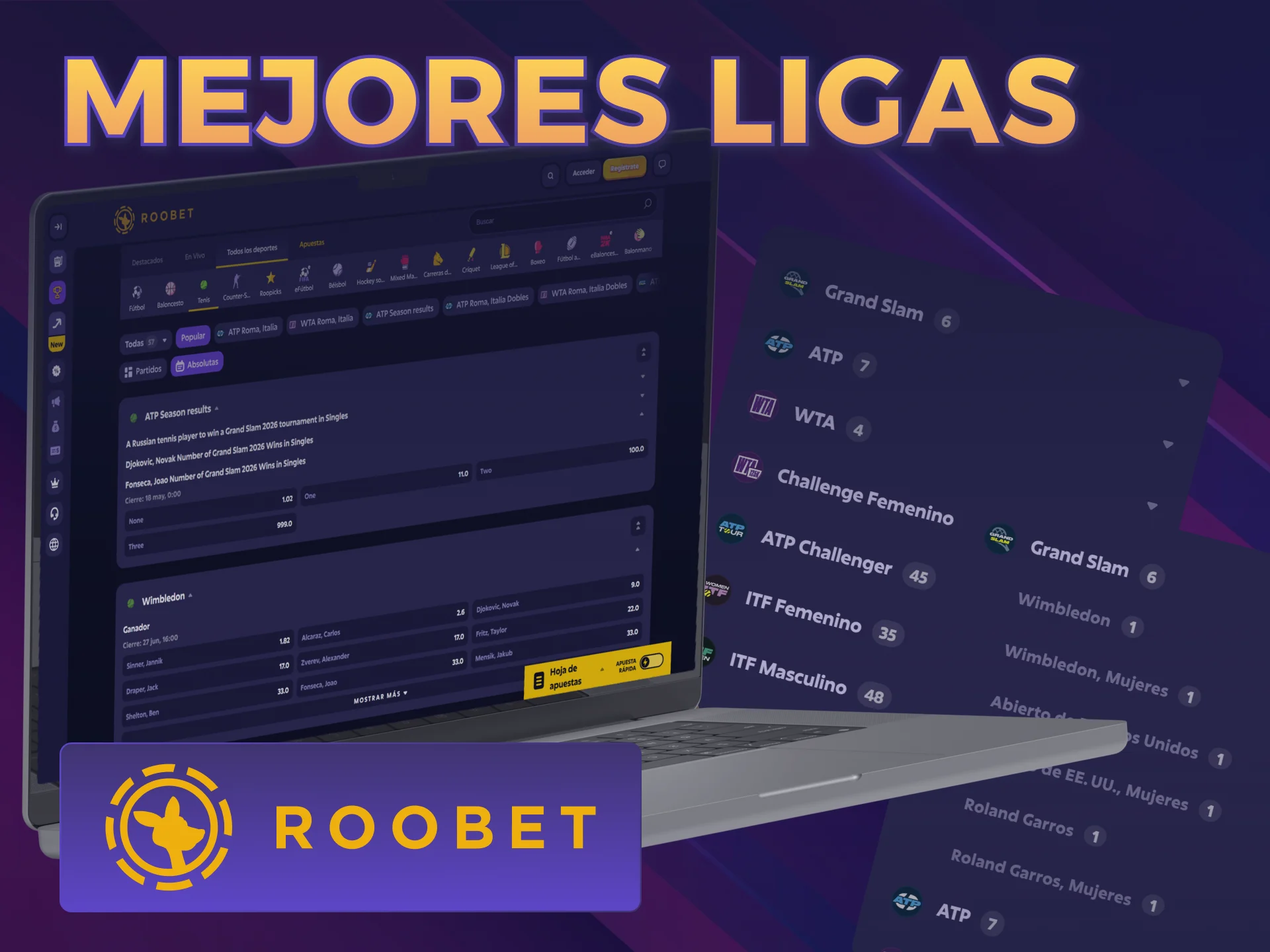 Apostá en las mejores ligas de Tenis disponibles ahora en Roobet.