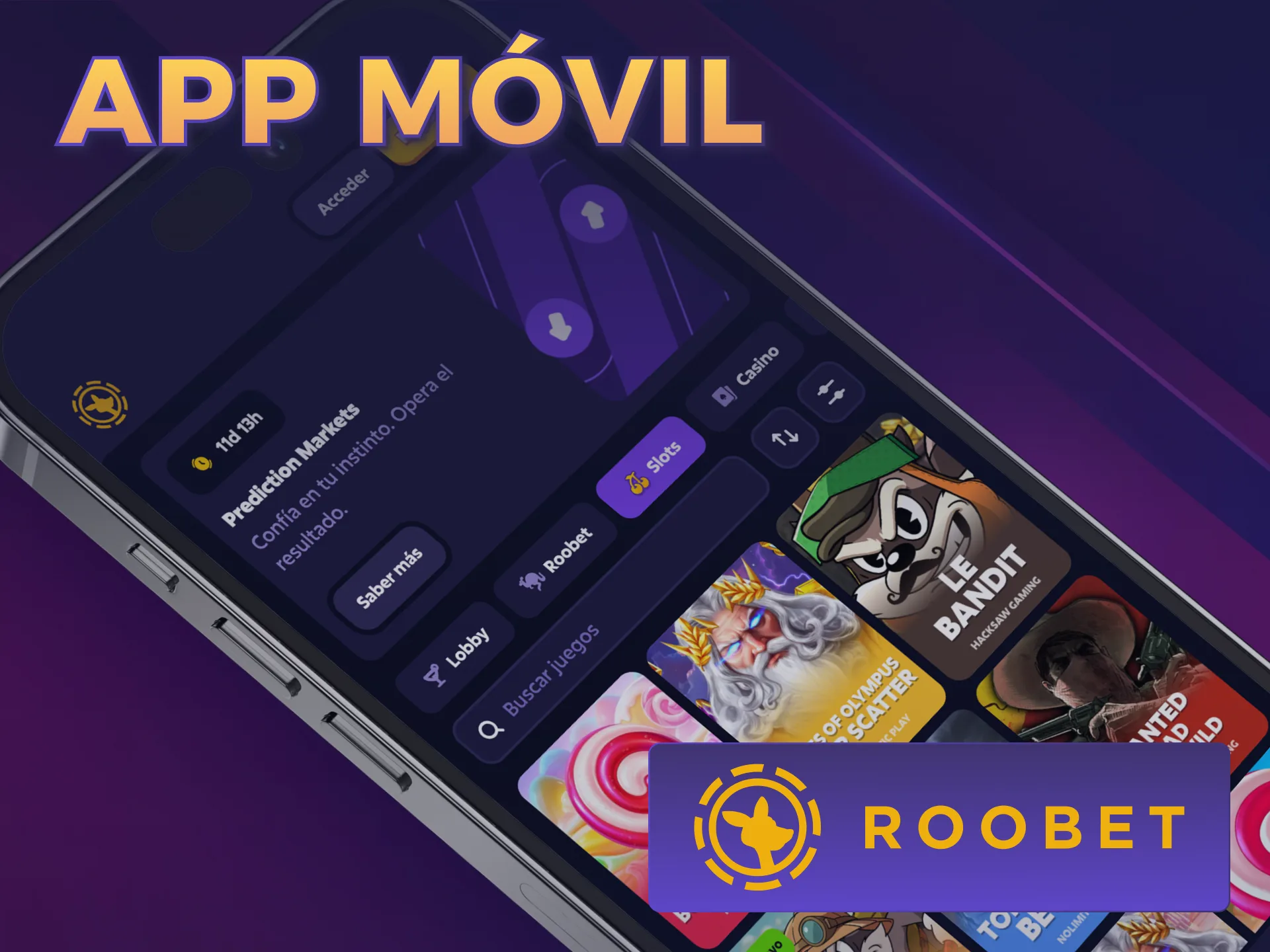 Descargá la aplicación oficial para disfrutar de las Tragamonedas en Roobet.
