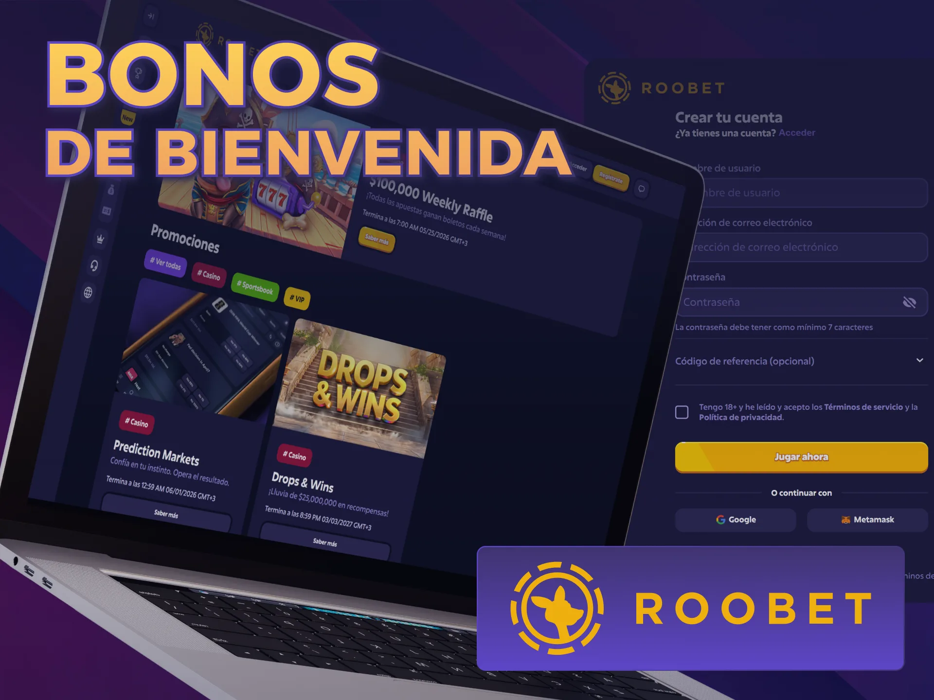Obtená un Bonos de Bienvenida exclusivo para jugar Tragamonedas en Roobet.