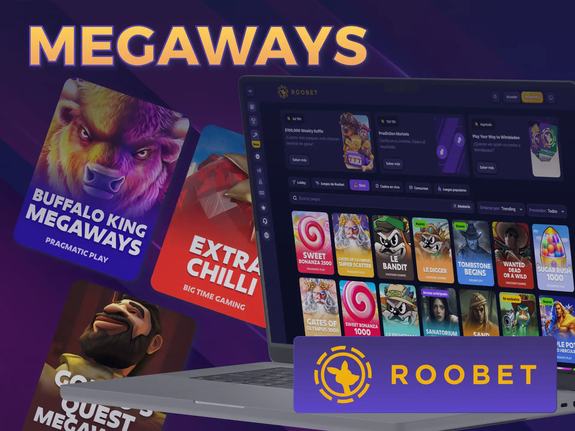 Multiplicá tus líneas de pago usando las Tragamonedas en Roobet Megaways.